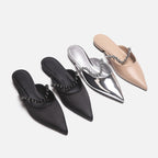 Damen elegante Pantoletten mit glitzerndem Riemen und spitz zulaufender Form R&B