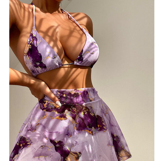 Damen Bikini-Set mit floralem Wickelrock und verstellbaren Trägern R&B