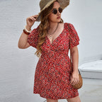 Damen Blütensommerkleid mit V-Ausschnitt und lockeren Ärmeln R&B