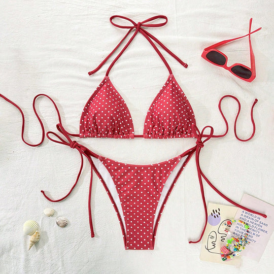 Damen Triangel-Bikini mit modischem Punkten-Design und verstellbaren Bindebändern R&B