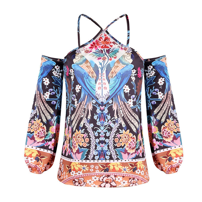 Damen Bluse mit offenen Schultern und floralem Design R&B