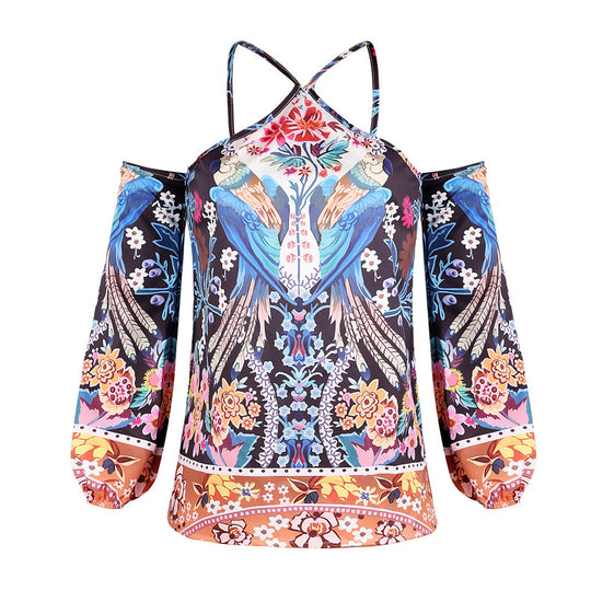 Damen Bluse mit offenen Schultern und floralem Design R&B