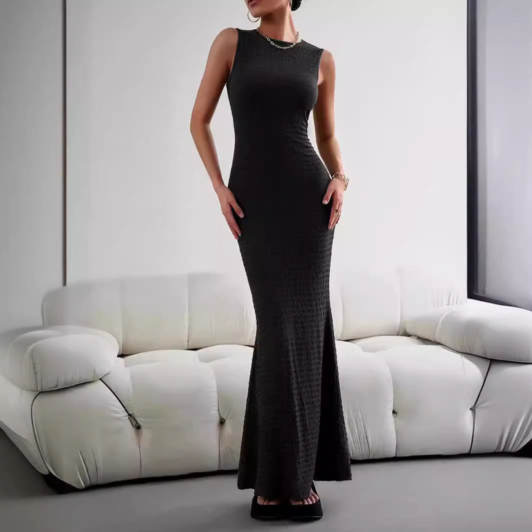 Damen elegantes Maxikleid mit innovativer Raffung und Taillengürtel R&B