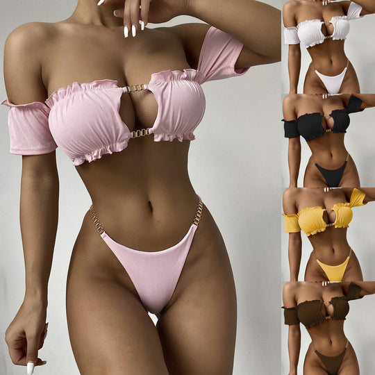 Damen Hochgeschneiderter Bikini mit verspielten Rüschendetails R&B