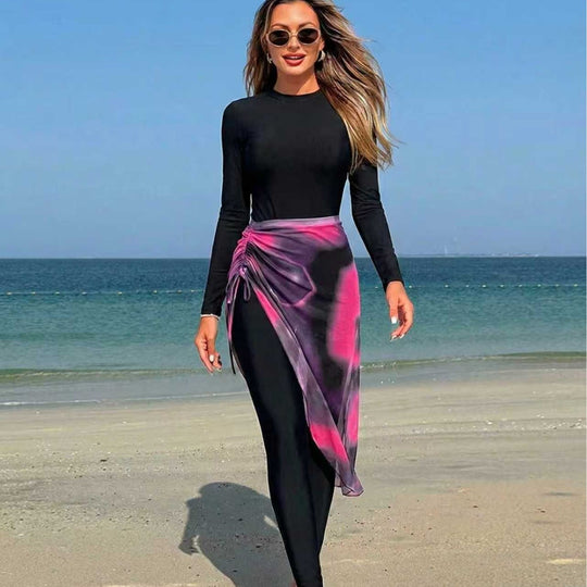 Damen Eleganter langer Badeanzug mit Wickelrock R&B