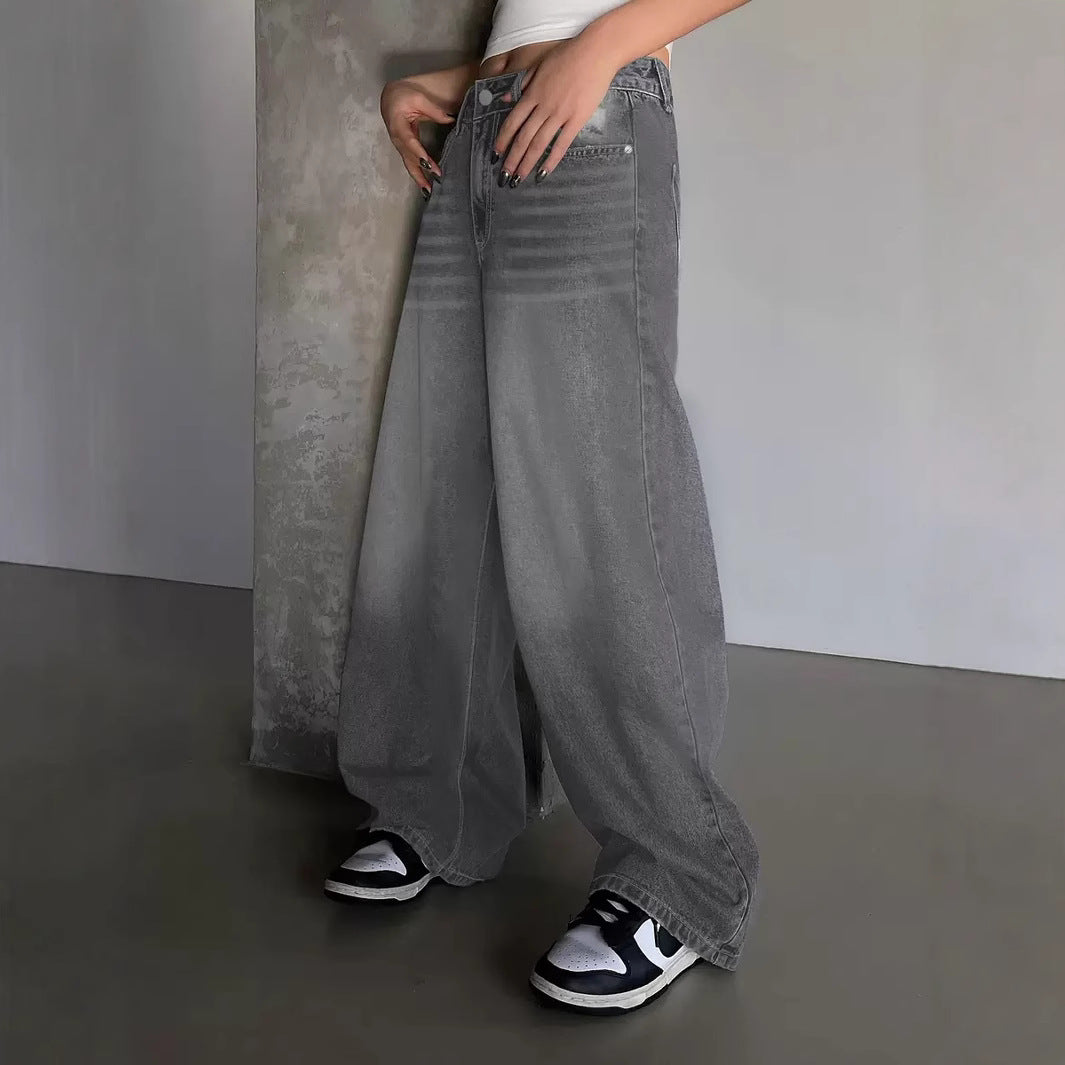Damen Weite Jeanshose im lässigen Urban-Style mit hohem Taillenbund R&B