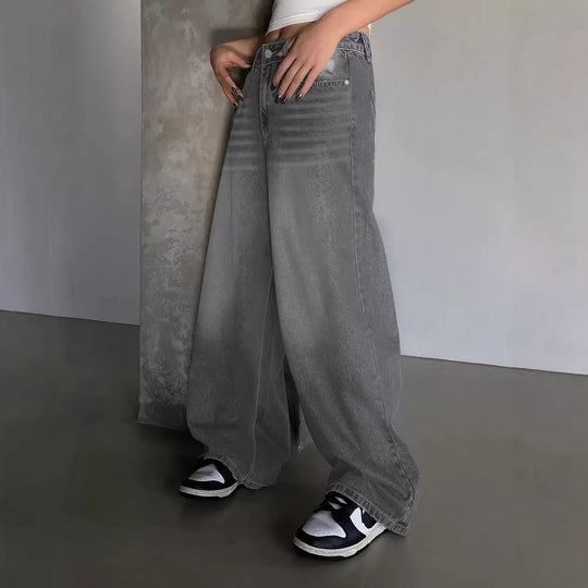 Damen Weite Jeanshose im lässigen Urban-Style mit hohem Taillenbund R&B