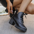 Damen Schnürstiefeletten mit robustem Blockabsatz und rutschfester Sohle R&B