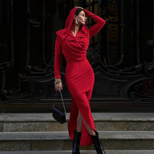 Damen elegantes Abendkleid mit Kapuze und figurbetonter Silhouette R&B