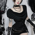 Damen figurbetontes Drape-Shirt mit elegantem Knopfdesign und asymmetrischem Saum EB
