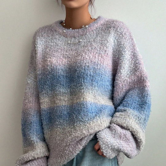 Damen Flauschiger Pullover mit strukturiertem Farbverlauf und weitem Schnitt R&B