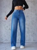 Damen Hochtaillierte Mom-Jeans mit lässigem Schnitt und fransigem Saum R&B