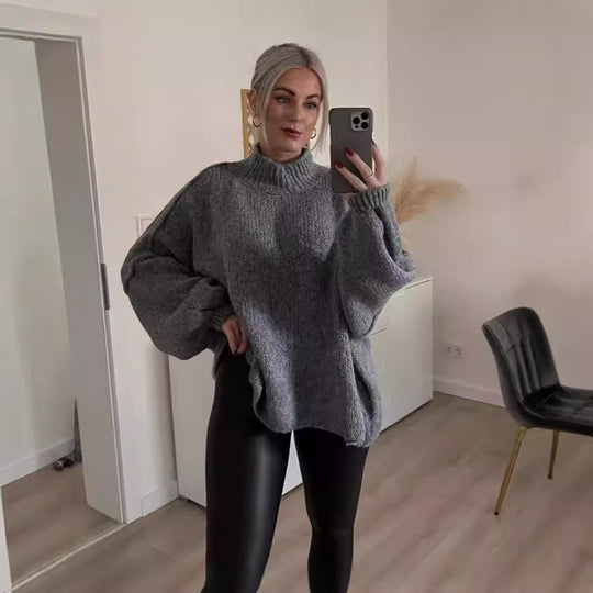 Damen kuscheliger Oversize-Pullover mit weiten Ärmeln und strukturiertem Strick R&B
