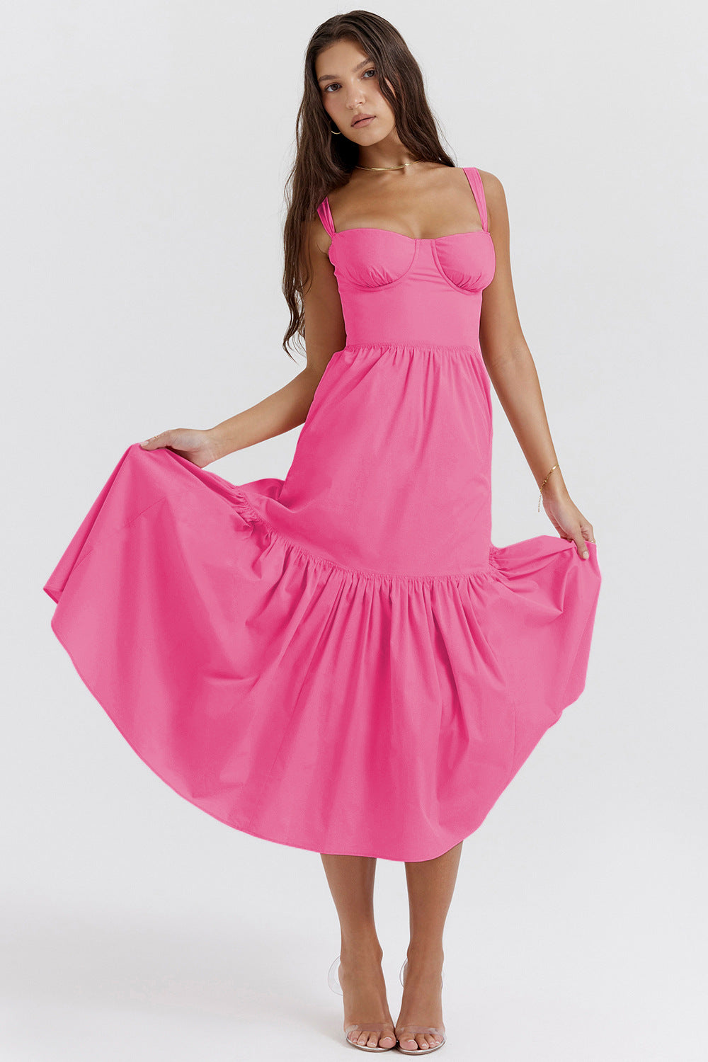 Damen Boho Maxikleid mit romantischem Blumendruck und voluminösem Rock R&B