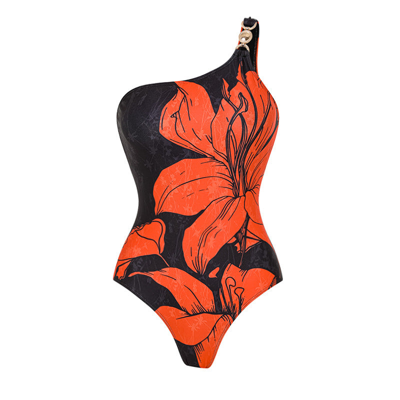 Damen Badeanzug mit asymmetrischem Schnitt und floralen Akzenten R&B
