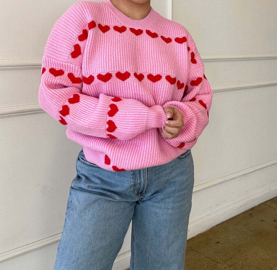 Damen Strickpullover mit Herzmuster und lässigem Schnitt R&B
