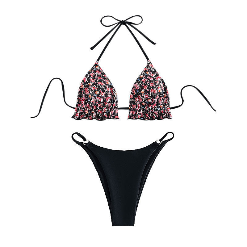 Damen Triangel-Bikini mit floralem Oberteil und hoch geschnittenem Höschen R&B