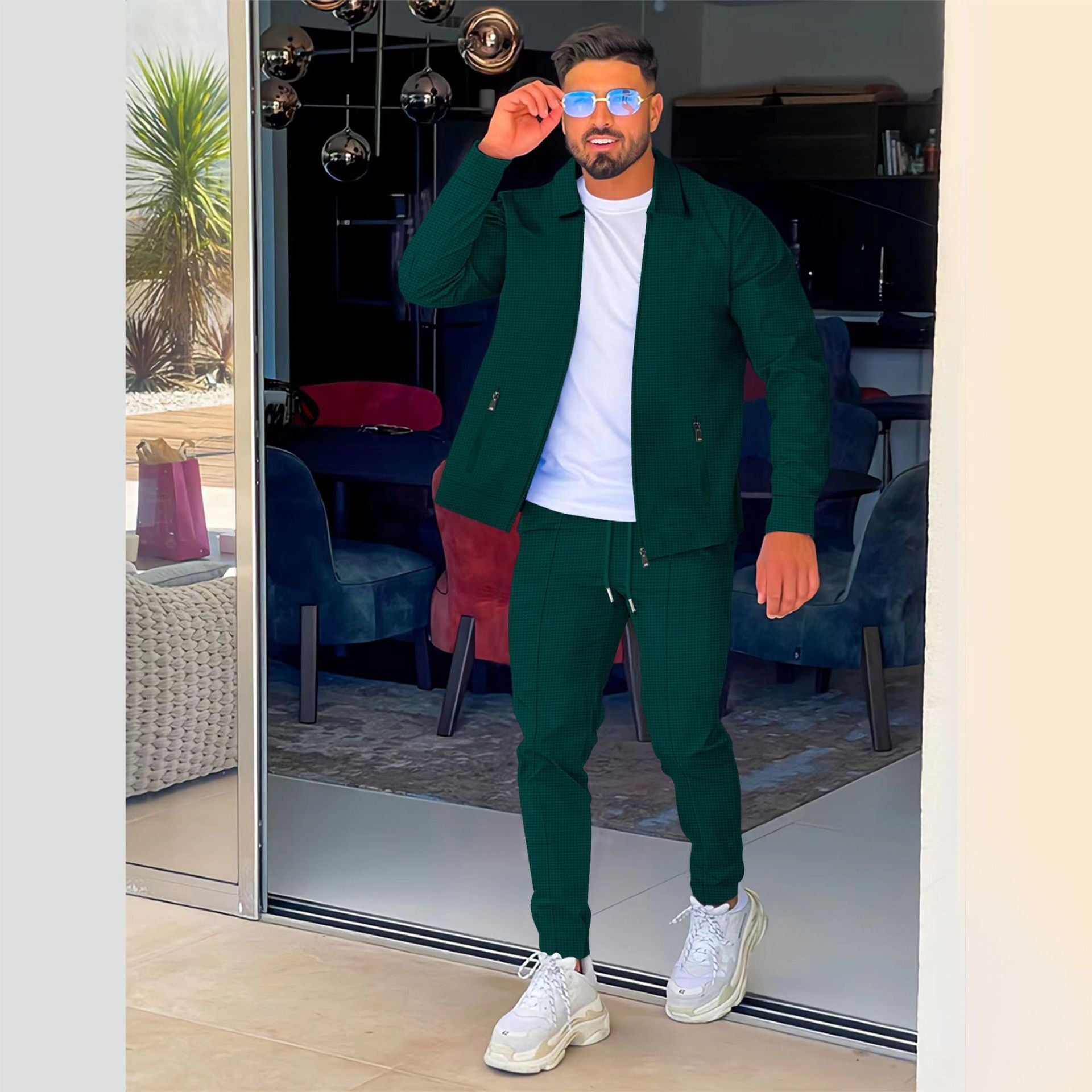 Herren eleganter und bequemer Sportanzug mit strukturierter Oberfläche R&B