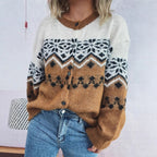 Damen kuschelige Strickjacke mit großem Muster und hochwertiger Verarbeitung R&B
