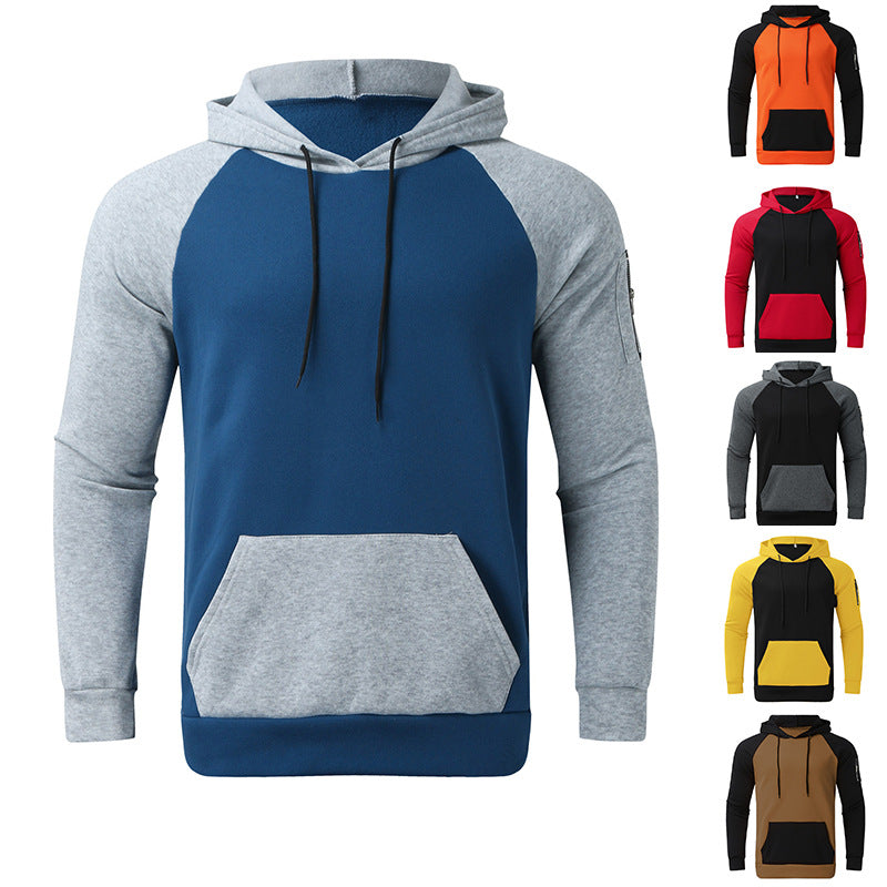 Herren sportlicher Hoodie mit Kontrastärmeln und praktischer Kängurutasche R&B