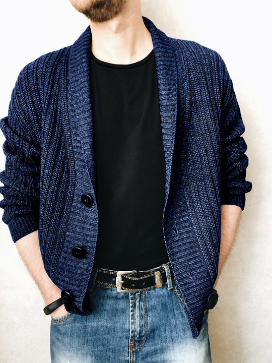 Herren Strickjacke mit modischem Schalkragen und praktischen Knöpfen R&B