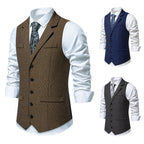 Herren elegante Mehrzweck-Weste im Herringbone-Design mit praktischen Taschen R&B
