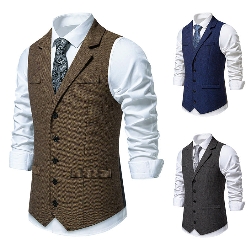 Herren elegante Mehrzweck-Weste im Herringbone-Design mit praktischen Taschen R&B