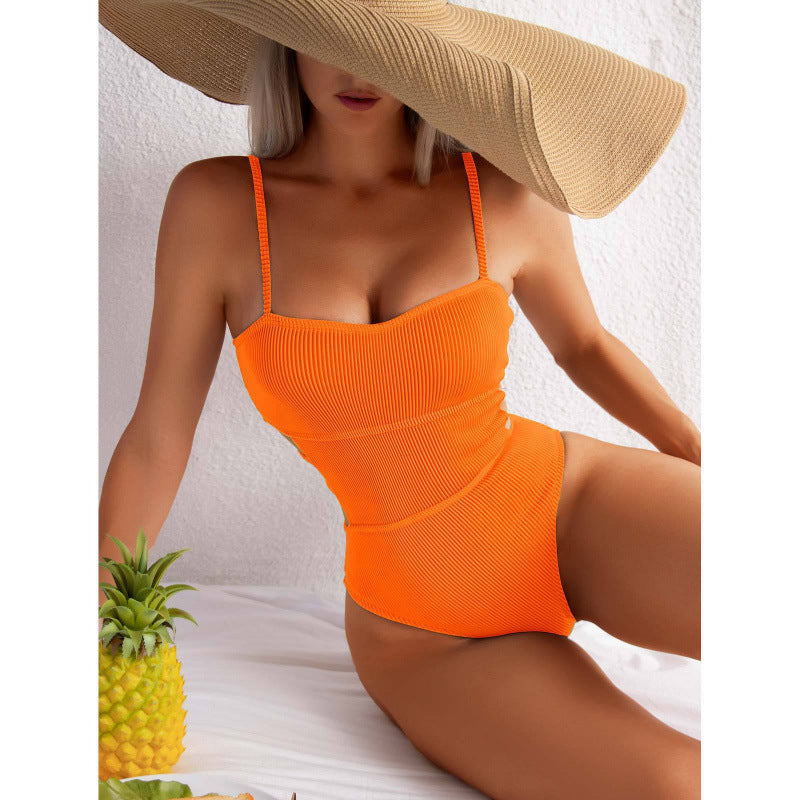 Damen Einteiler Badeanzug mit elegantem Rippendesign und figurschmeichelnder Silhouette R&B