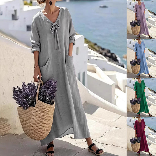 Damen Maxikleid mit seitlichen Taschen und Schleifendetails R&B