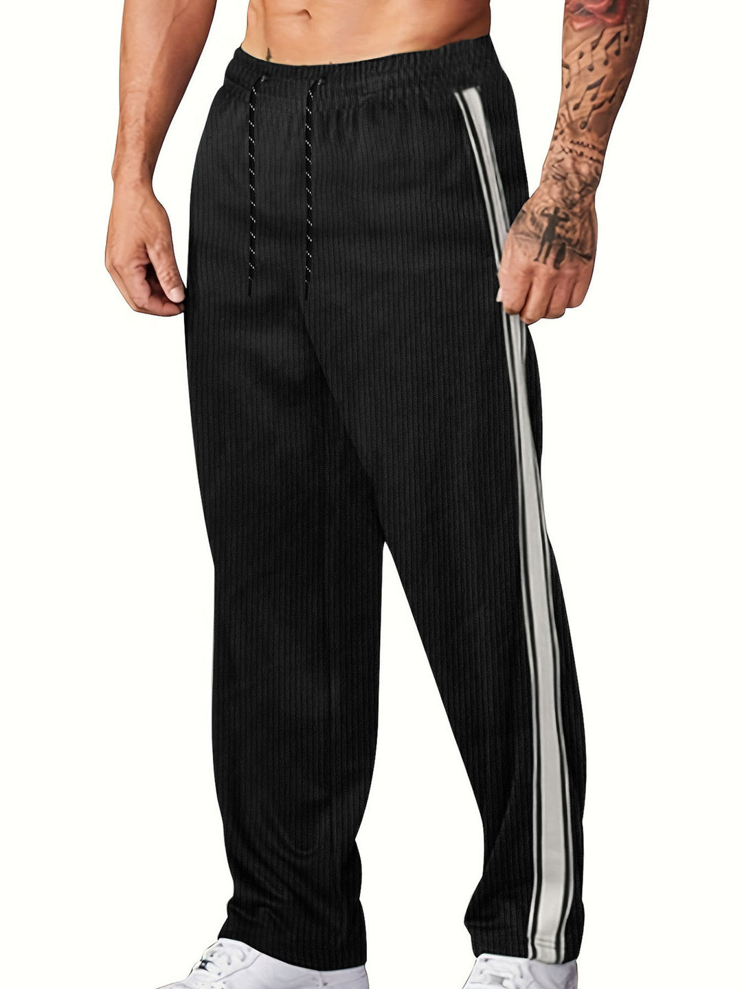Herren nan gerippte Relax-Jogginghose mit weitem Bein, seitlicher Paspel und elastischem Kordelbund R&B