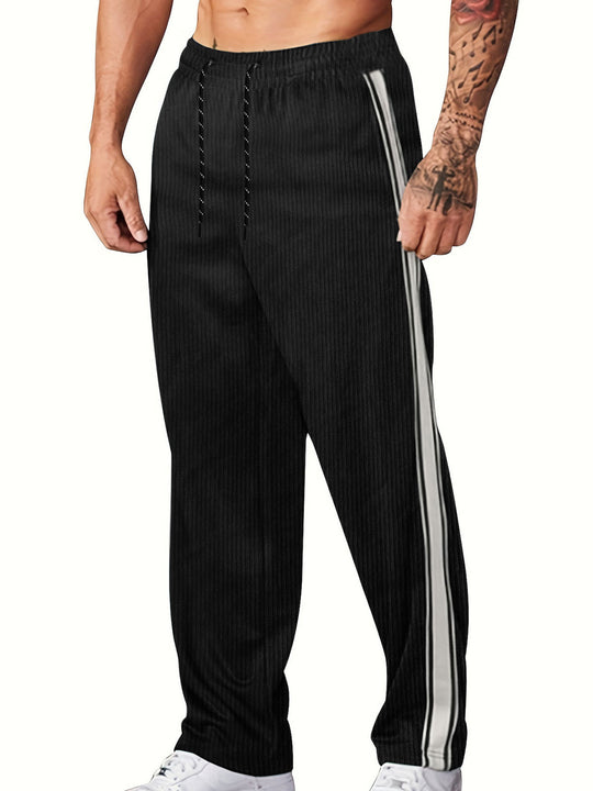 Herren nan gerippte Relax-Jogginghose mit weitem Bein, seitlicher Paspel und elastischem Kordelbund R&B
