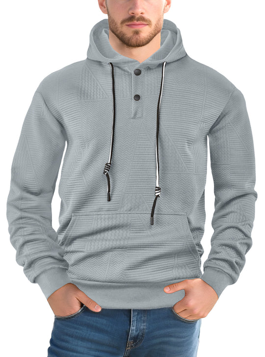 Herren nan strukturierter Kapuzenpullover mit Druckknopfleiste und Kängurutasche R&B