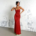 Damen Elegantes Maxikleid aus luxuriösem Satin mit verführerischem V-Ausschnitt R&B