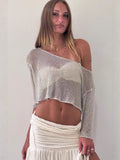 Damen Klassischer Netzpullover mit asymmetrischem Schnitt