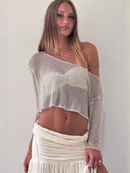 Damen Klassischer Netzpullover mit asymmetrischem Schnitt