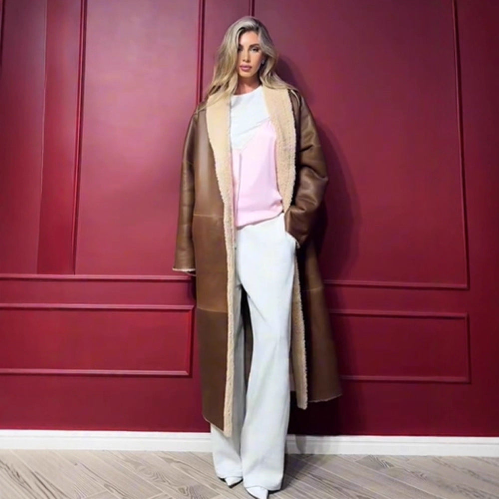 Damen lange, gefütterte Trenchcoatjacke R&B
