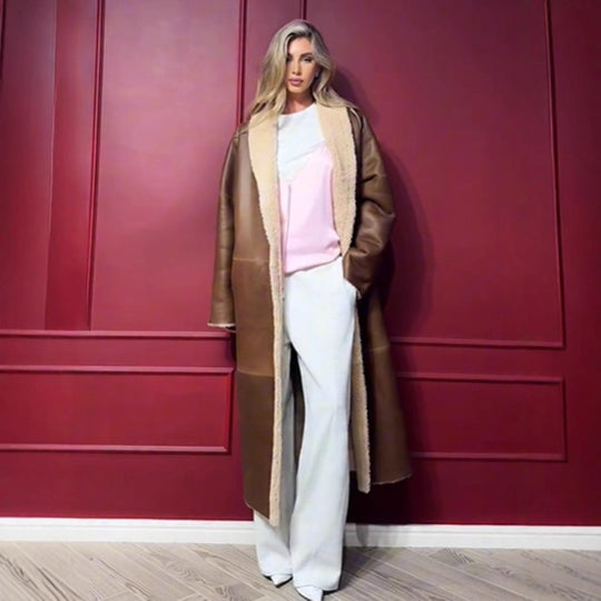 Damen lange, gefütterte Trenchcoatjacke R&B