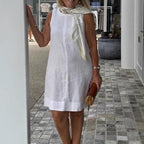 Damen Sommerkleid aus leichtem Leinenstoff mit modischem Halstuch R&B