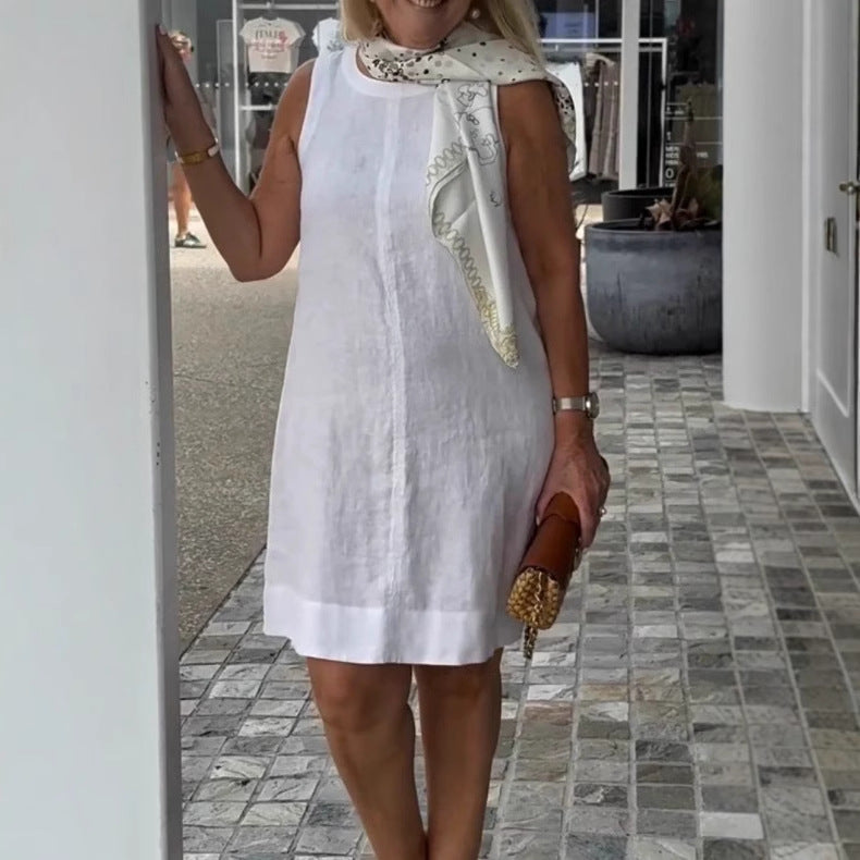 Damen Sommerkleid aus leichtem Leinenstoff mit modischem Halstuch R&B