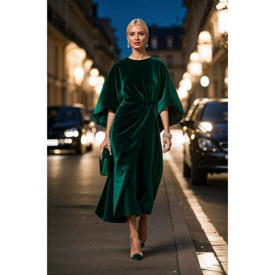 Damen Abendkleid im eleganten Samt-Design mit voluminösen Ärmeln und taillierter Silhouette R&B