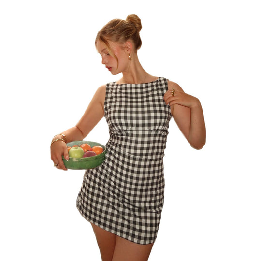 Damen süßes Vichy-Kleid mit femininer Silhouette und Rüschendetails R&B