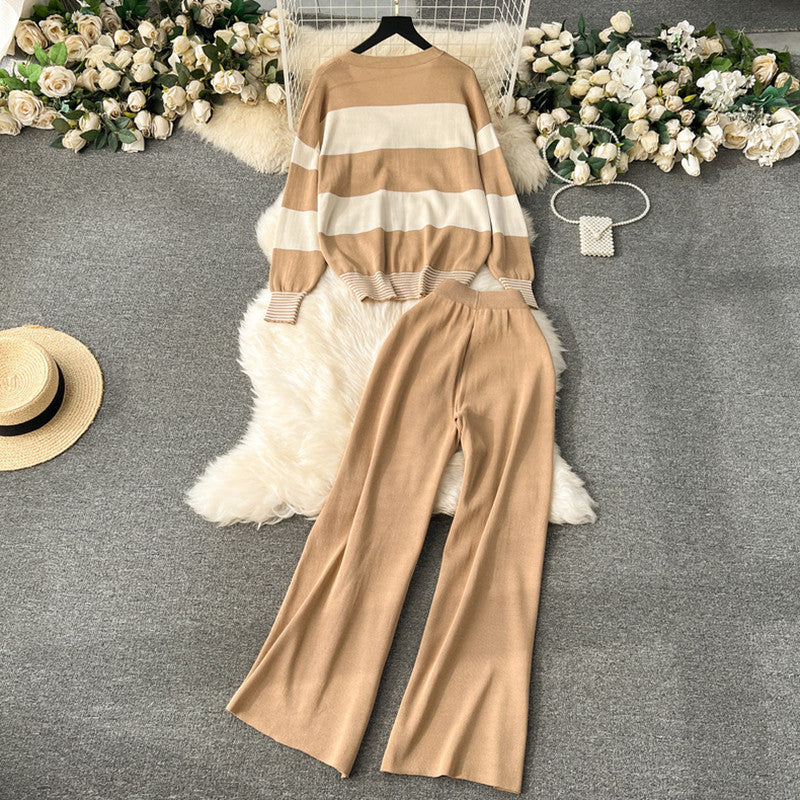 Damen lässiger Strickanzug mit breiten Hosensäumen R&B