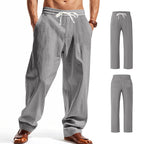 Herren nan lässige Leinen-Freizeithose mit elastischem Bund Kordelzug und aufgesetzten Gesäßtaschen R&B