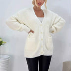 Damen Flauschiger Cardigan mit großen Taschen und lockerer Passform