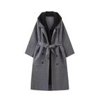 Damen lässiger Longcardigan mit bindbarem Taillengürtel und zweilagigem Kragen R&B