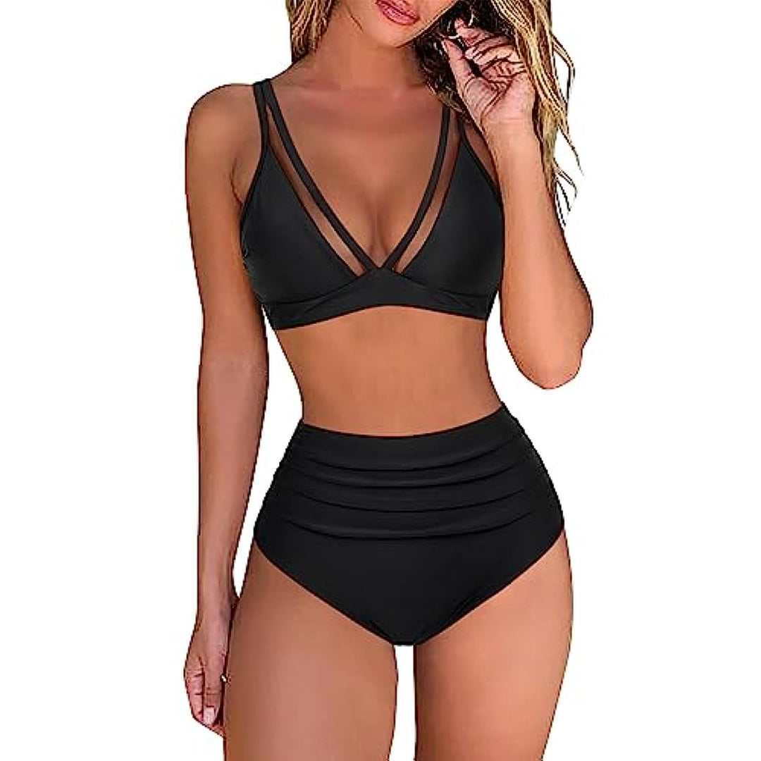 Damen High-Waisted Tiered Animal Print Bikini Set R&B