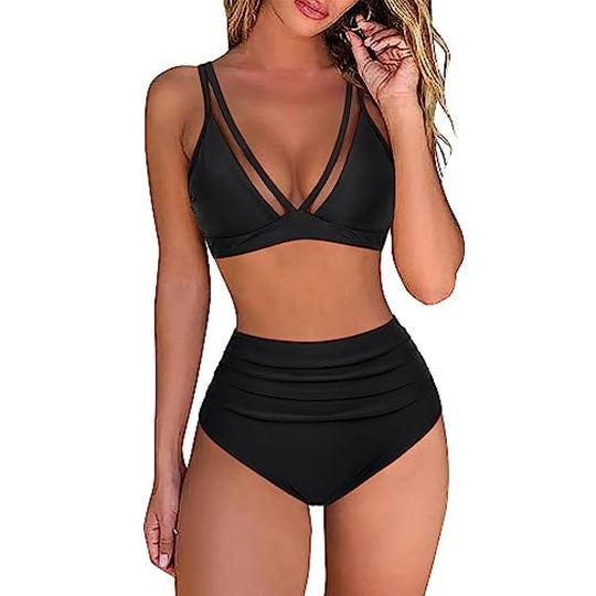 Damen High-Waisted Tiered Animal Print Bikini Set R&B