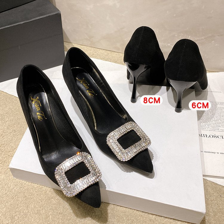 Damen elegante Pumps mit funkelndem Strass-Schleifenakzent R&B