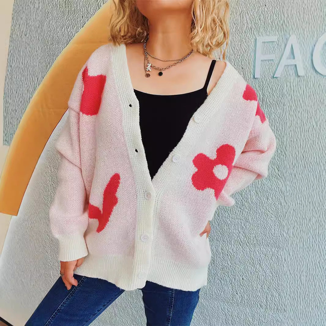 Damen gemütliche Strickjacke mit verspielten Motivakzenten R&B