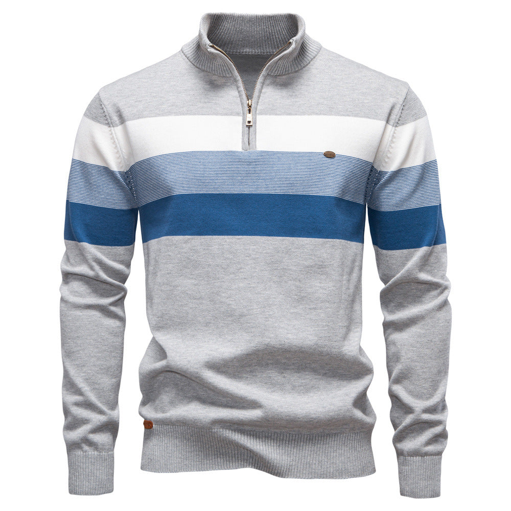 Herren Strickpullover mit modischem Stehkragen und feinen Streifen R&B